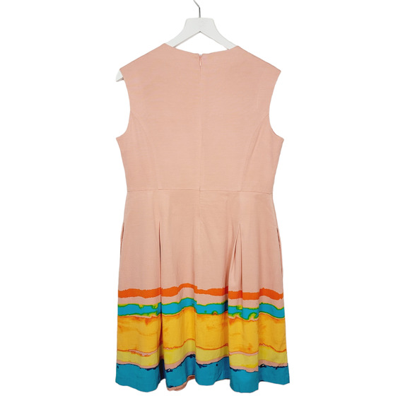 Tracy Reese Anthropologie Painterly Pleated Pink Fit & Flare Dress - Size 12 - Picture 3 of 7